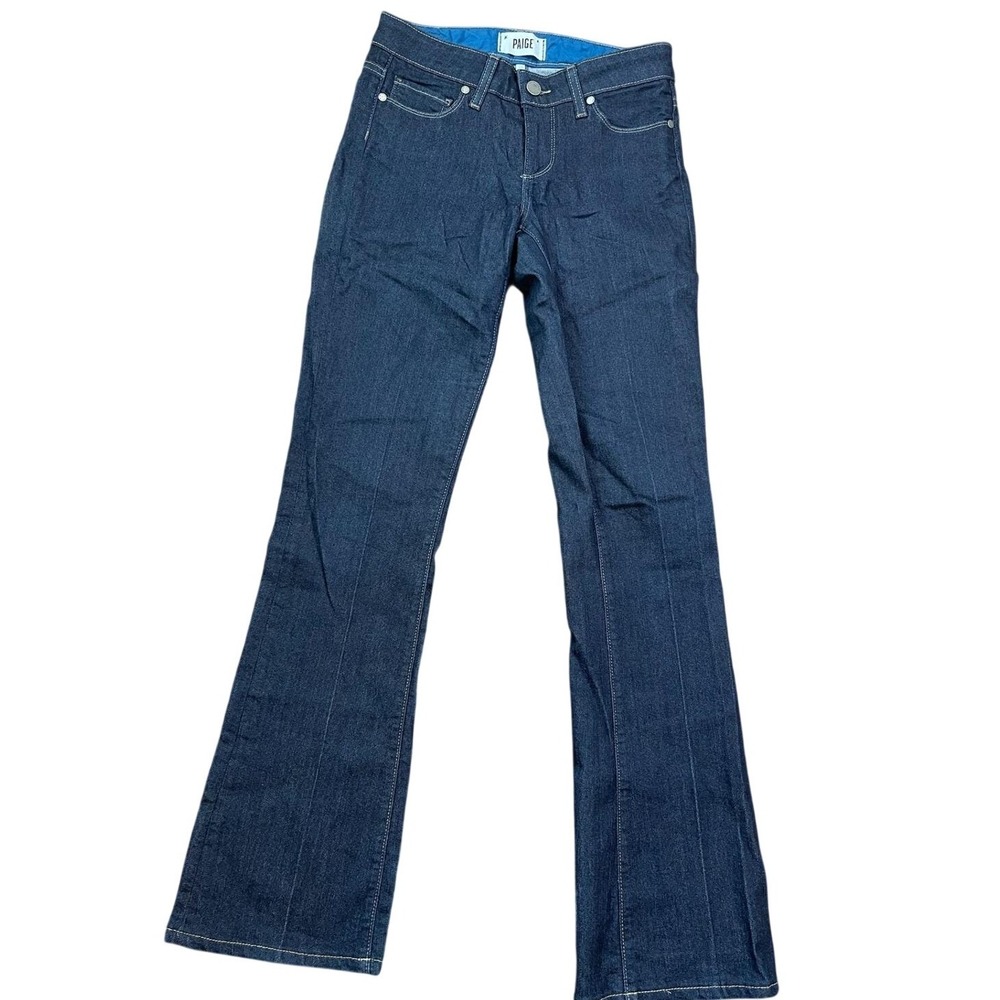 Paige Skyline Boot Dark Indigo Blue Bootcut Jeans Size 25 Low Rise Stretch Denim